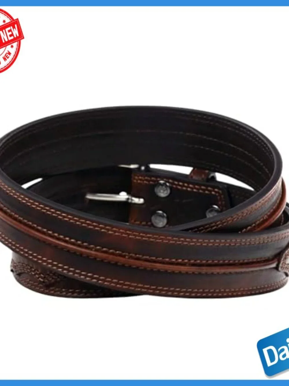 Men's Distressed Leather Western Belt, Size 38, Premium Full-Grain